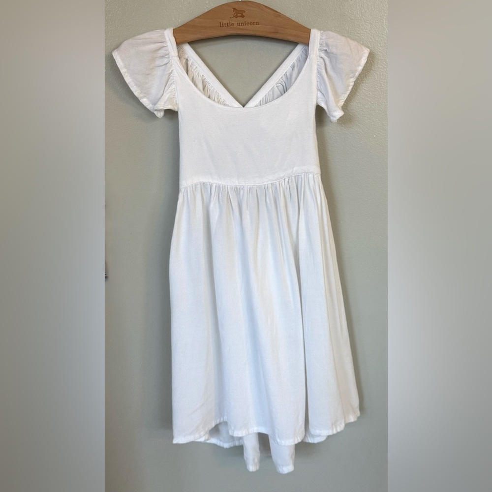 Beginning Boutique White Dress 4T Beach Pics Dress Open Back Ruffle Girls Summer